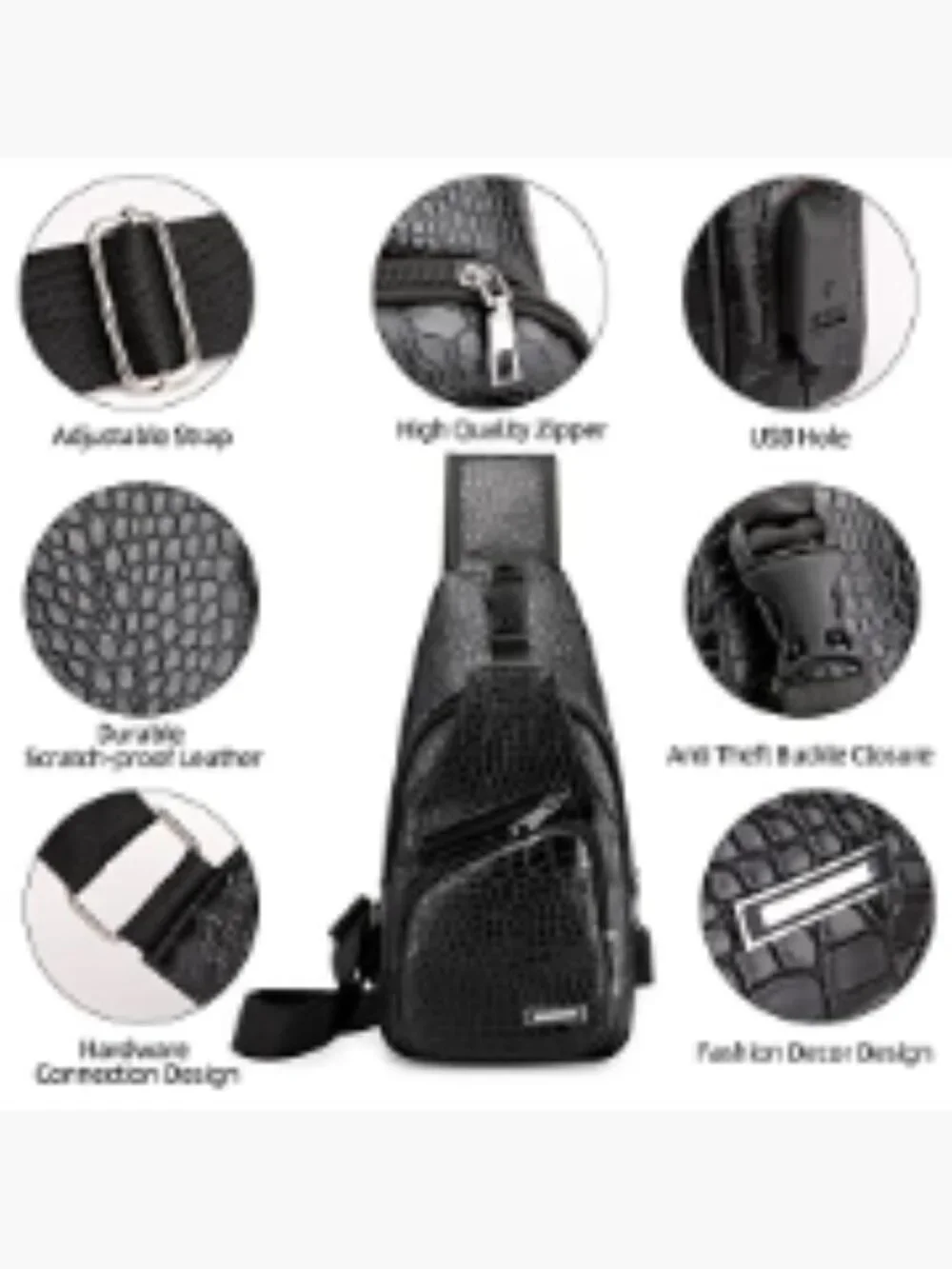 PU Leather Sling Backpack with USB Charging Crossbody Bag for Men